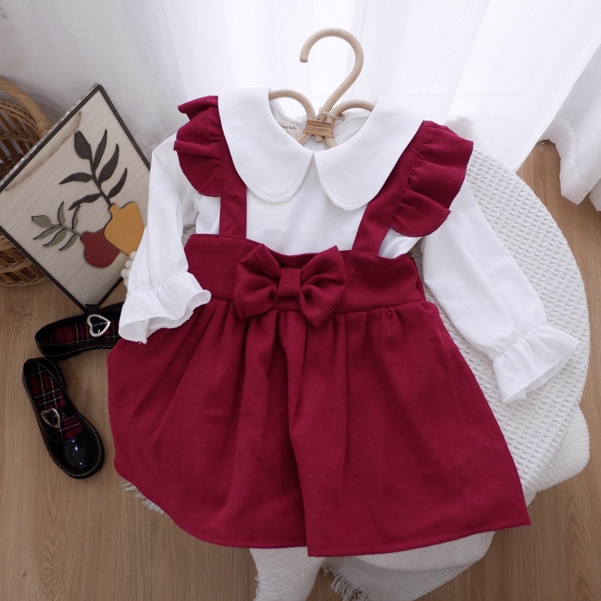 Váy yếm baby doll bé gái KIWY KIDS chất nhung mặc thu đông Kids08-2121 cho bé từ 1 tháng đến 5 tuổi