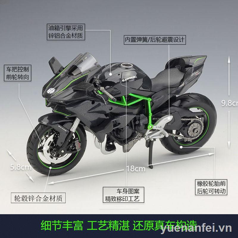 Kawasaki h2r mô hình xe mô tô hợp kim mô phỏng mô hình đầu máy trang trí âm thanh và ánh sáng đồ chơi trẻ em xe hơi món quà cậu bé