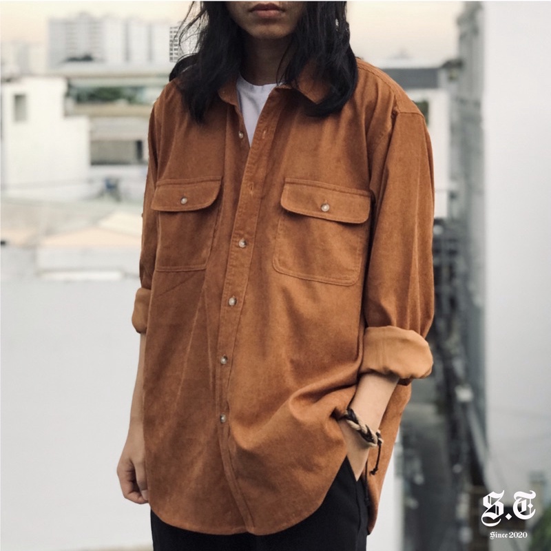 Áo sơ mi nhung tăm unisex S.T vintage, cổ điển, retro, bụi bặm