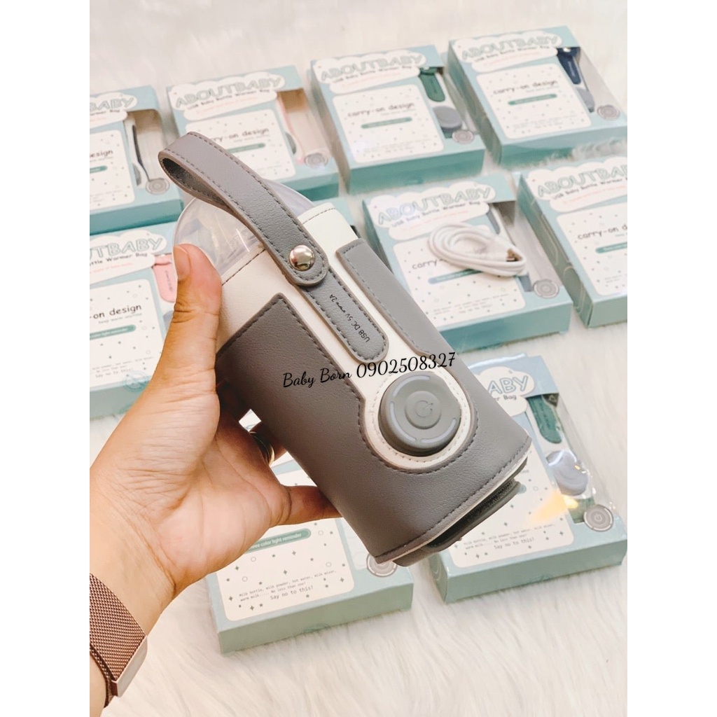 Túi hâm/ Túi ủ ấm bình sữa bằng da cao cấp ABOUTBABY, điều chỉnh 3 chế độ sưởi ấm