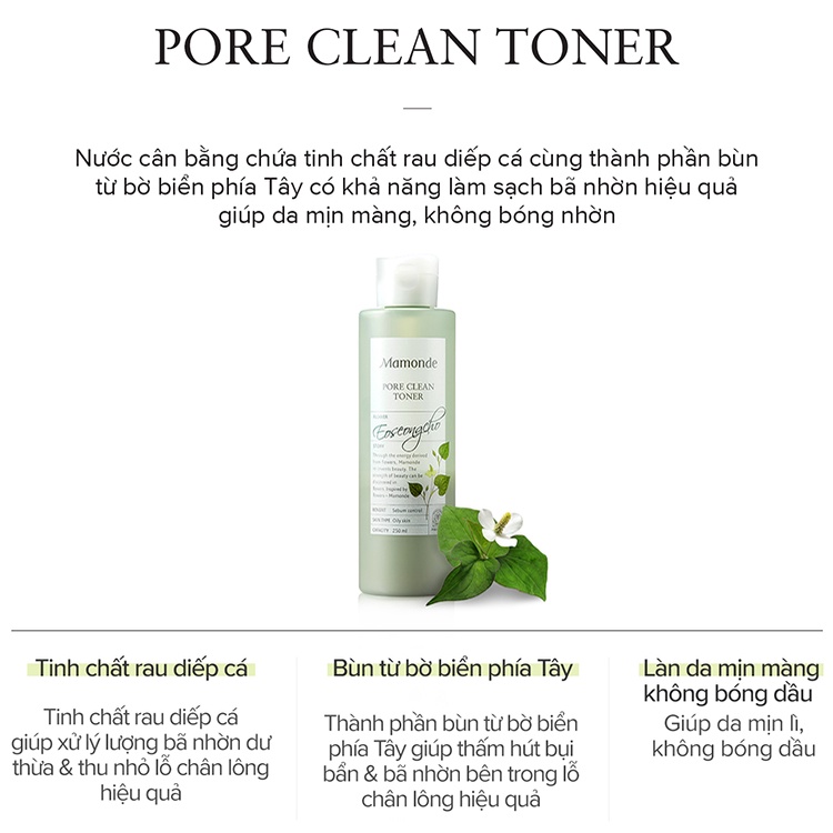 Nước Cân Bằng Mamonde Kiểm Soát Nhờn Cho Da Dầu 250ml Pore Clean Toner