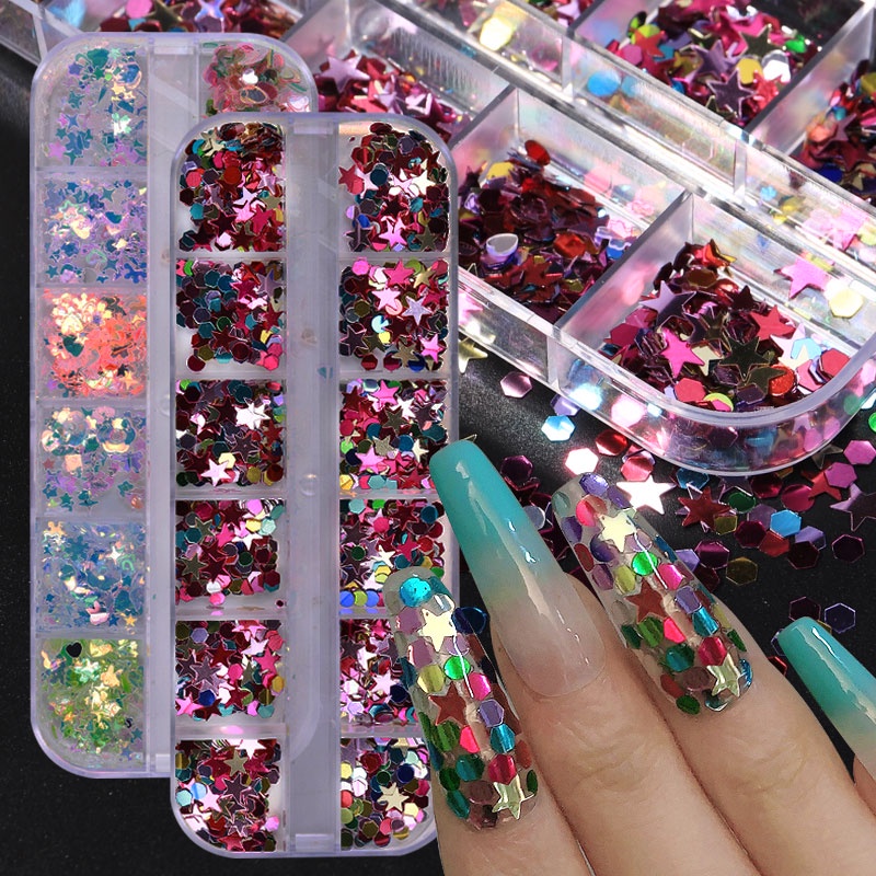 Hộp kim sa Misscheering 12 ngăn tùy chọn kiểu dáng trang trí móng tay nghệ thuật thời trang DIY