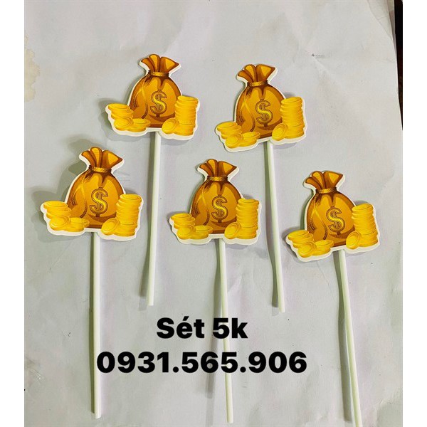 Set Cắm Túi Tiên Vàng Phụ Kiện Trang Trí Bánh