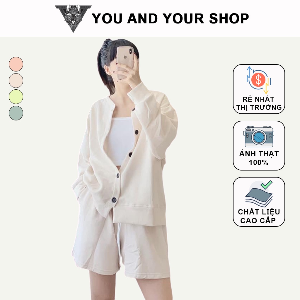 Set Cardigan YAYSHOP dáng rộng basic chất nỉ bông mềm dày dặn - 3 sản phẩm (Áo cardigan + short + bra)