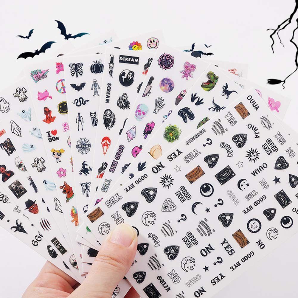 Miếng Dán Trang Trí Móng Tay Họa Tiết Xương / Gấu / Mèo Phong Cách Halloween Thời Trang