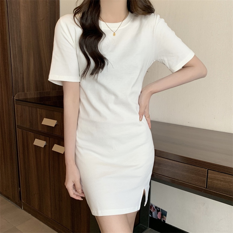 SUXI Đầm Midi Dáng Ôm Ngắn Màu Trơn Thời Trang Mùa Hè Hàng Mới Phong Cách Hàn Quốc