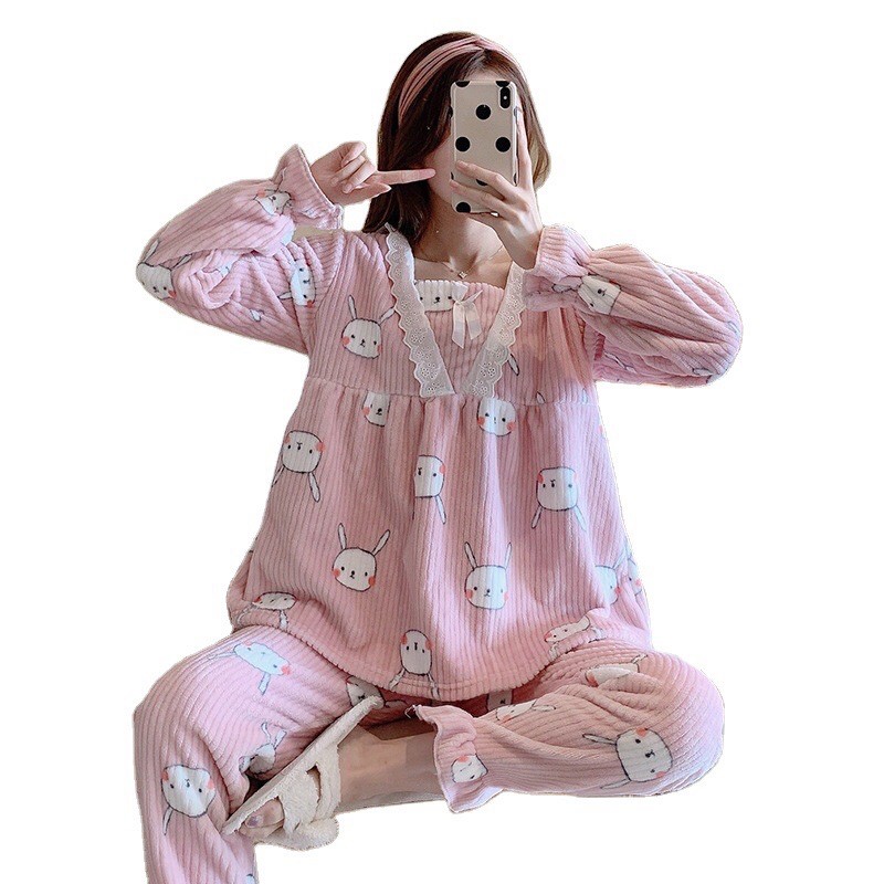 Bộ pijama tay dài mặc nhà chất dày hoạ tiết dễ thương siêu xinh