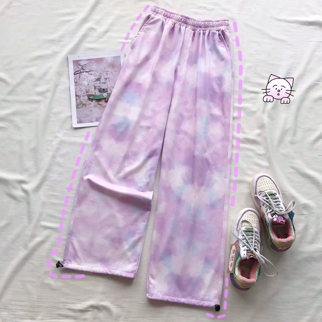 Quần Jogger 3D Ulzzang Unisex Jogger Loang Màu Dây Rút Lai Ống Rộng Màu Tím - MM