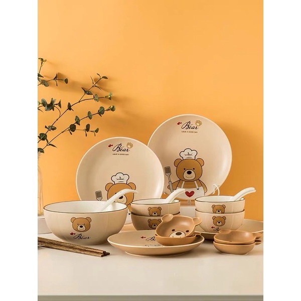 Set bát đĩa gấu nâu Brown Bear cực xinh