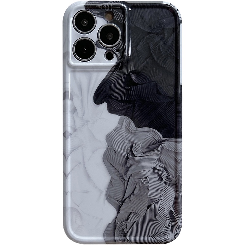 Ốp điện thoại thêu hình chống sốc màu trắng đen dành cho iPhone 13 pro max 12 11XS / XR 8