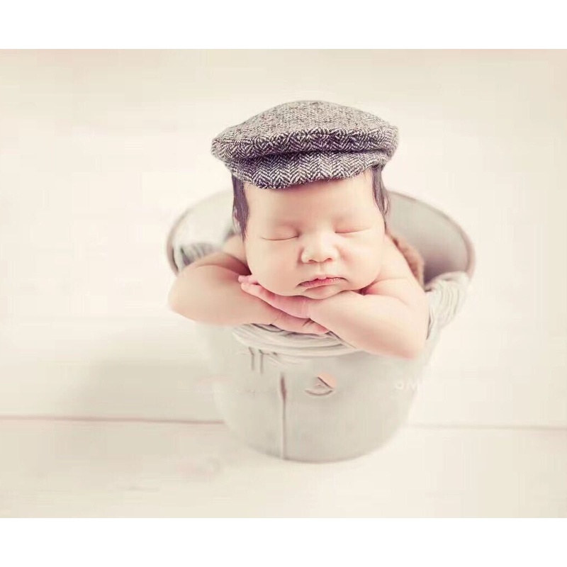 Bộ 2 Mũ Beanie Màu Trơn Kèm Cà Vạt Dùng Làm Phụ Kiện Chụp Ảnh Cho Bé Sơ Sinh