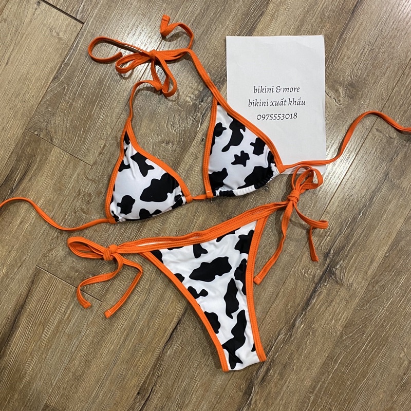 [BKN590] &lt;ÂU&gt; SET BIKINI BÒ SỮA VIỀN CAM