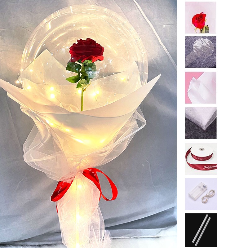 Bong bóng trong suốt hình hoa hồng phát sáng dùng trang trí tiệc