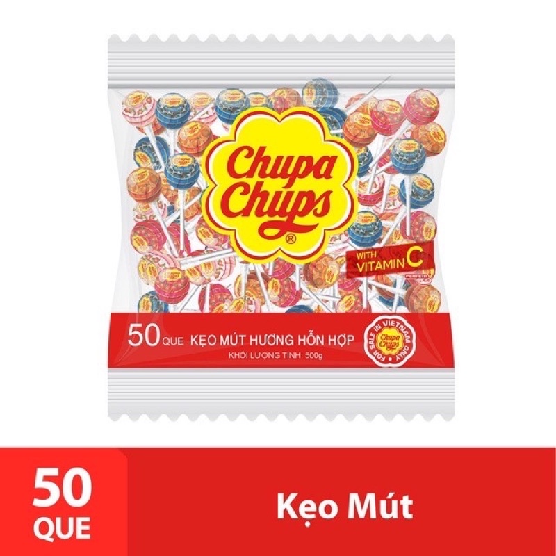 Bịch 50 que kẹo mút Chupa Chups hương trái cây