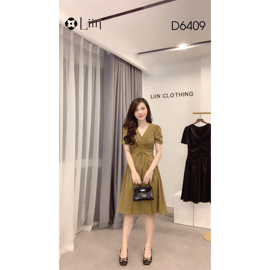 Đầm nữ dáng suông Cúc Bọc ngắn tay ôm body tôn dáng phong cách thời thượng Liin Clothing D6411 | BigBuy360 - bigbuy360.vn