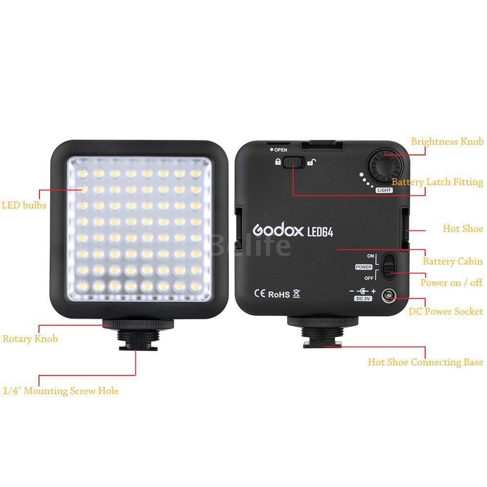 Đèn LED trợ sáng godox led64 dành cho camera DSLR