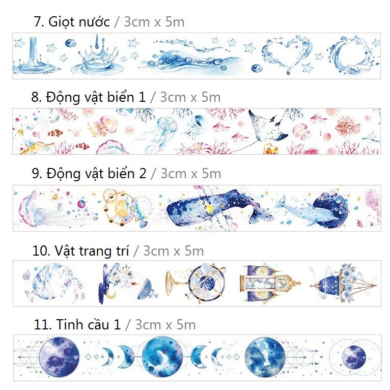 Băng dính washi tape Đại dương sao trang trí planner, scrapbook, thiệp