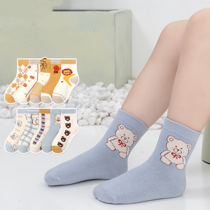 Set 5 Đôi Vớ Cotton Dễ Thương Cho Bé Gái Từ 1-12 Tuổi
