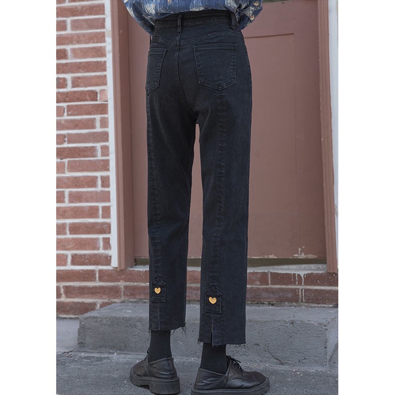 Quần Jean Đen Dài Ngang Mắt Cá Chân Eo Cao Dáng Rộng Thời Trang Mùa Đông Cho Nữ