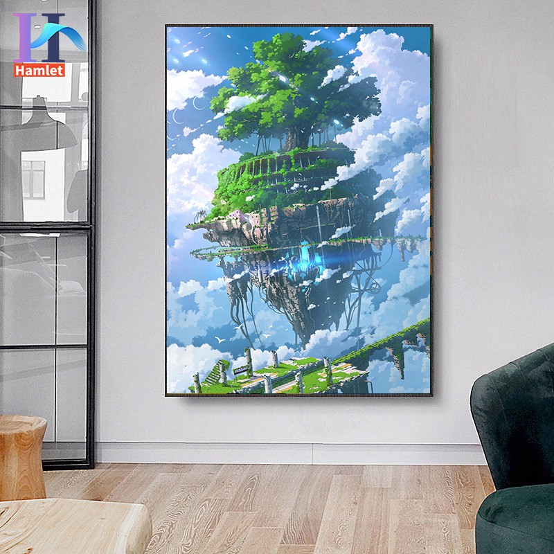 Bộ tranh sơn dầu Hamlet tô màu theo số hình thành phố đầy màu sắc dùng làm quà tặng trang trí cỡ 40x50cm