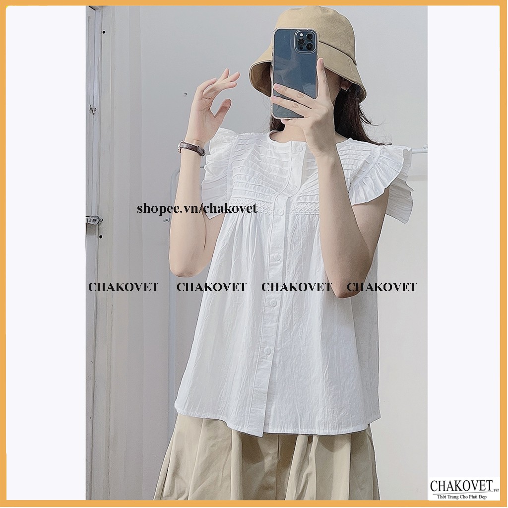Áo sơ mi nữ tay cánh tiên style hàn quốc CKA839, kiểu áo nữ dáng babydoll tiểu thư (mặc 2 kiểu) cổ tròn phối ren xếp ly | BigBuy360 - bigbuy360.vn