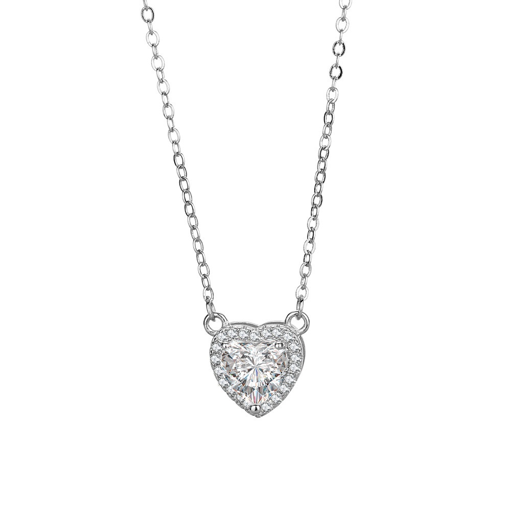 PANDORA Vòng cổ Bạc 925 Mặt Trái Tim Đính Đá Cz Thời Trang