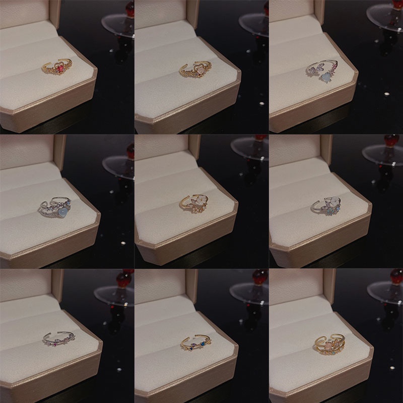 Nhẫn Hở Hai Lớp Đính Đá zircon Hình Trái Tim Dễ Thương Cao Cấp Có Thể Điều Chỉnh Thời Trang Cho Nữ