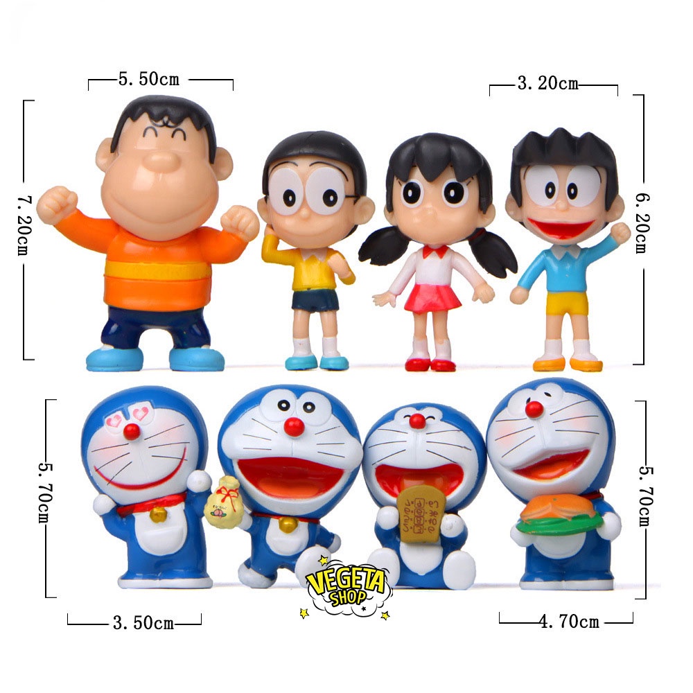 Mô hình Doraemon - Trọn bộ 8 Mô hình: Nobita Jaian Suneo Shizuka Doraemon - Nobita Chaien Xeko Xuka Doremon - Cao 5~7cm