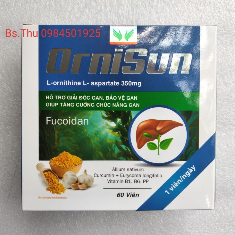 ORNISUN hộp 60 viên, hỗ trợ giải độc gan, tăng cường chức năng gan, hàm lượng cao, dùng mỗi ngày 1 viên
