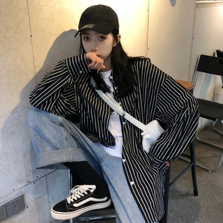 [Blue] [AE53] Áo sơ mi nữ kẻ sọc form rộng (MY) (2019)