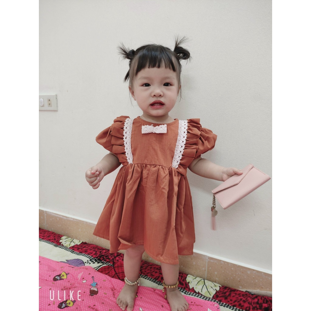 [ẢNH THẬT] Váy, đầm thiết kế màu nâu tây và kẻ caro phong cách tiểu thư cho bé gái