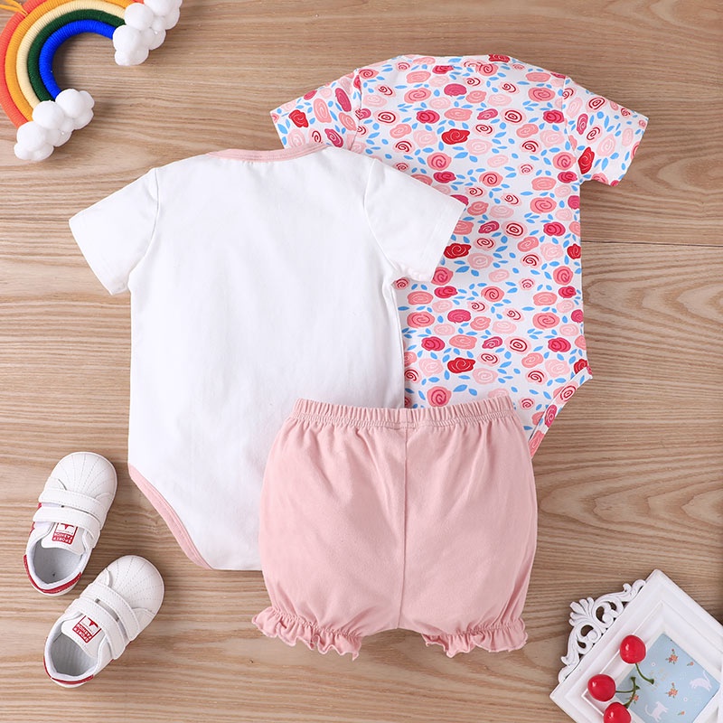 Combo bộ đồ bé gái 3-24 tháng tay ngắn In Hoa Màu Hồng bodysuit liền thân quần đùi set mùa hè thời trang cho bé trẻ em sơ sinh