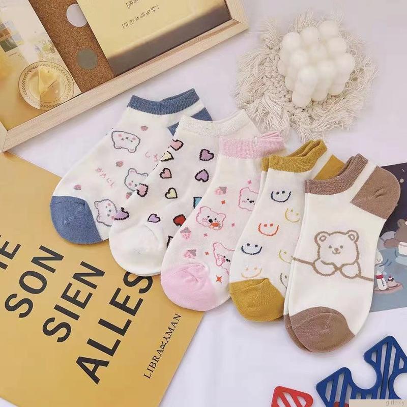 Vớ cổ thấp mềm mại thoáng khí in họa tiết hoạt hình dễ thương phong cách Hàn Quốc cho nữ