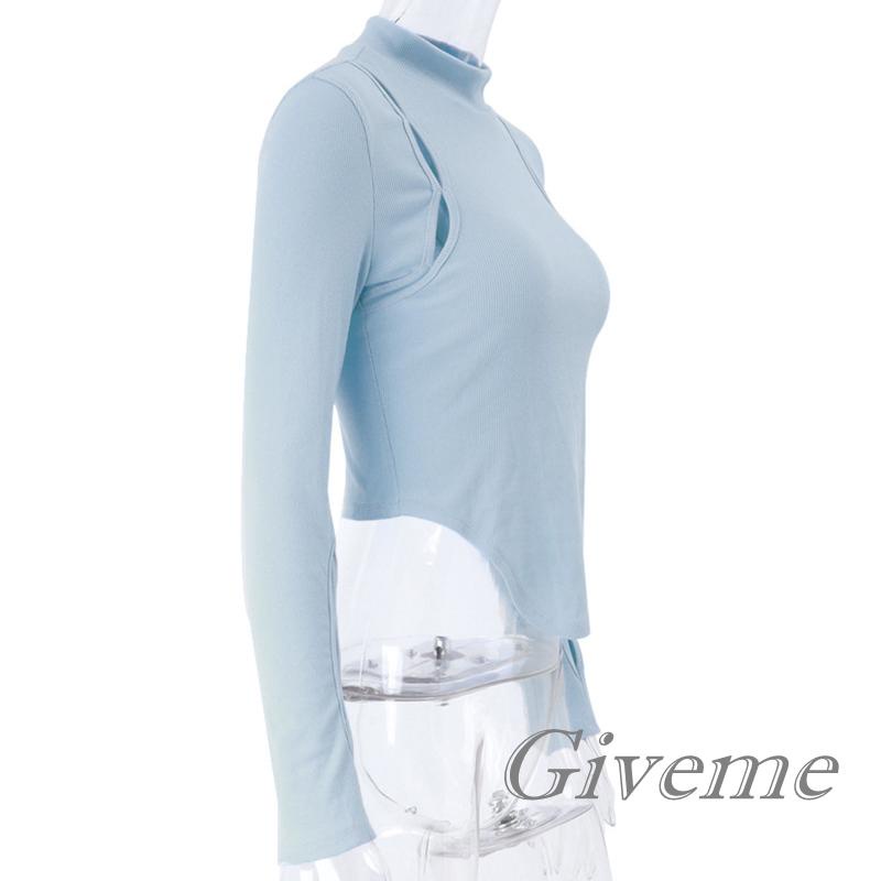 Áo Thun Lửng Tay Dài Màu Trơn Thời Trang Dành Cho Nữ