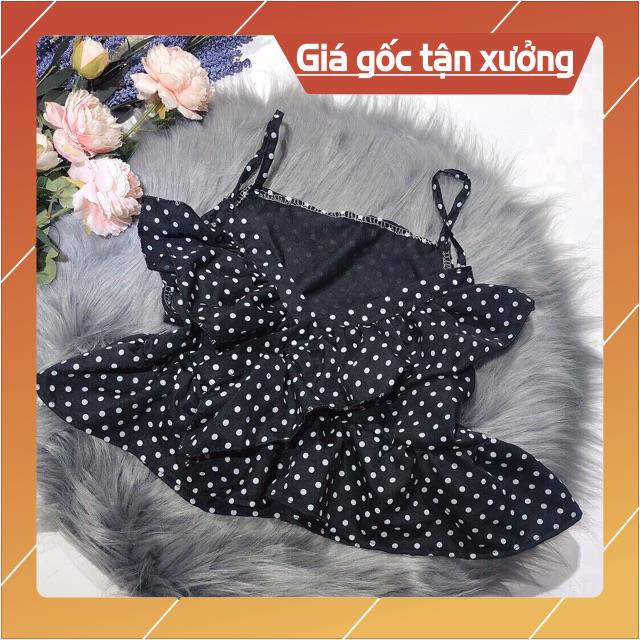 Áo hai dây chấm bi vạt chéo bèo