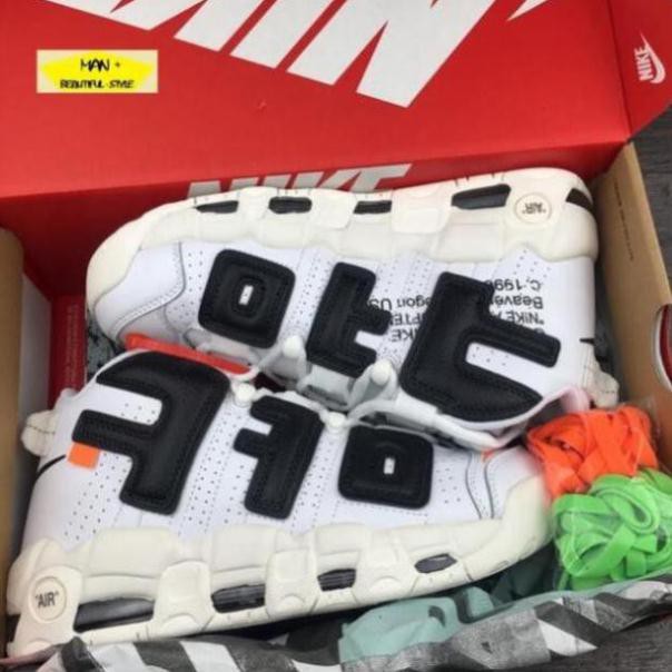 Sales (Full box) Giày thể thao AIR MORE UPTEMPO OFF WHITE trắng chữ đen ✔️ 2020 💎 [ Real ] . *