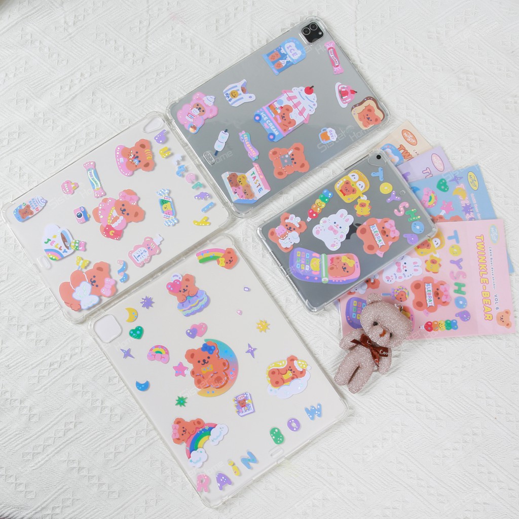 Miếng dán trang trí hình chú gấu đáng yêu cho laptop pad điện thoại