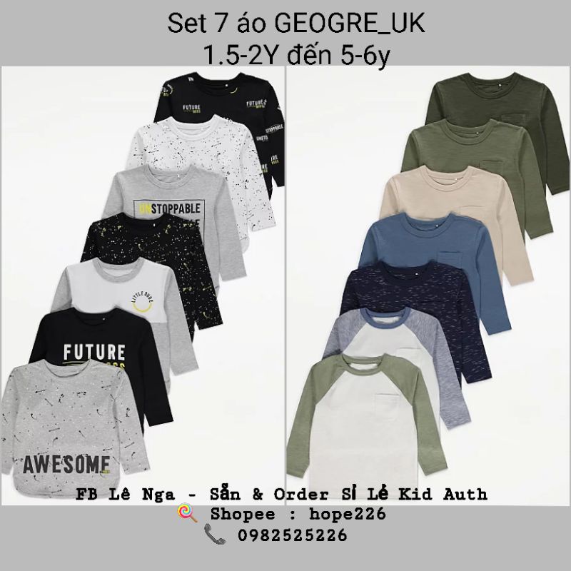 Set 7 áo cotton GEOGRE_UK sz từ 1.5-2y đến 5-6y