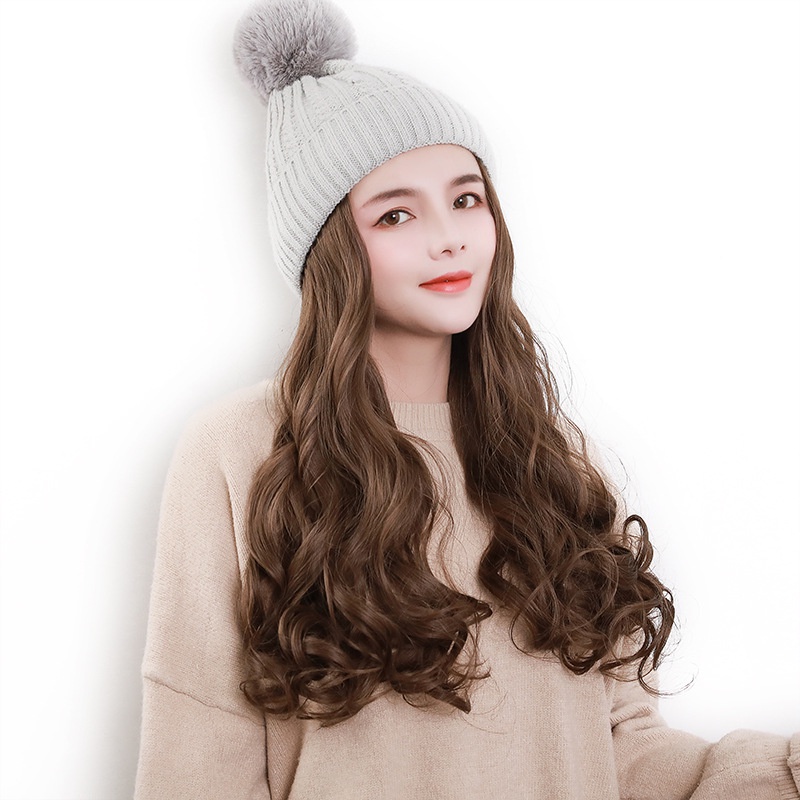 Women's one-piece detachable wig cap autumn and winter long red big wave curly hair wig