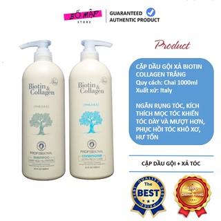 Cặp Dầu Gội Xả Biotin Collagen Trắng 1000ml Giảm Rụng Tóc, Phục Hồi Tóc Khô Xơ, Hư Tổn