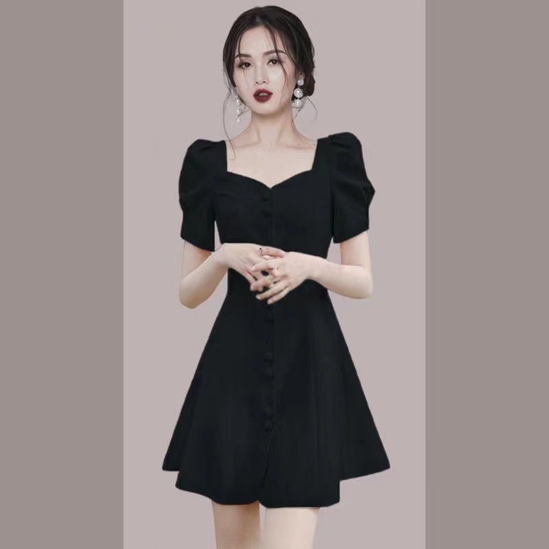 Đầm dáng chữ A cổ vuông phong cách Pháp retro 2022 mùa hè mới nhỏ gọn trẻ trung dành cho nữ