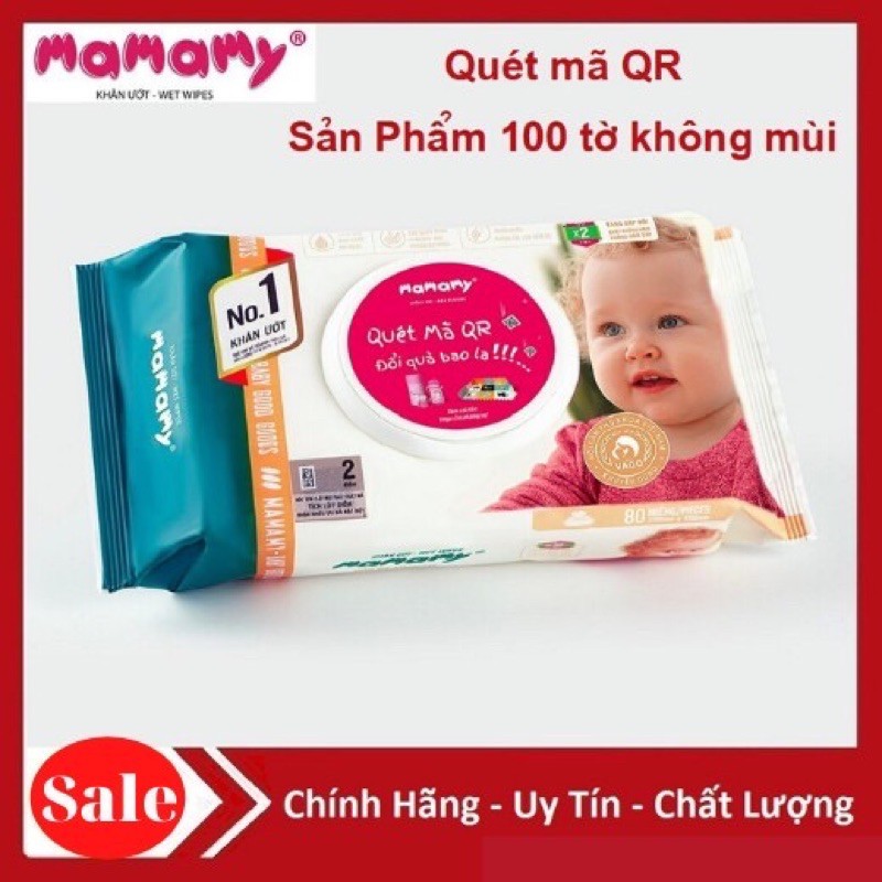 Khăn ướt Mamamy 100 tờ ( không mùi) có mã quét QR)