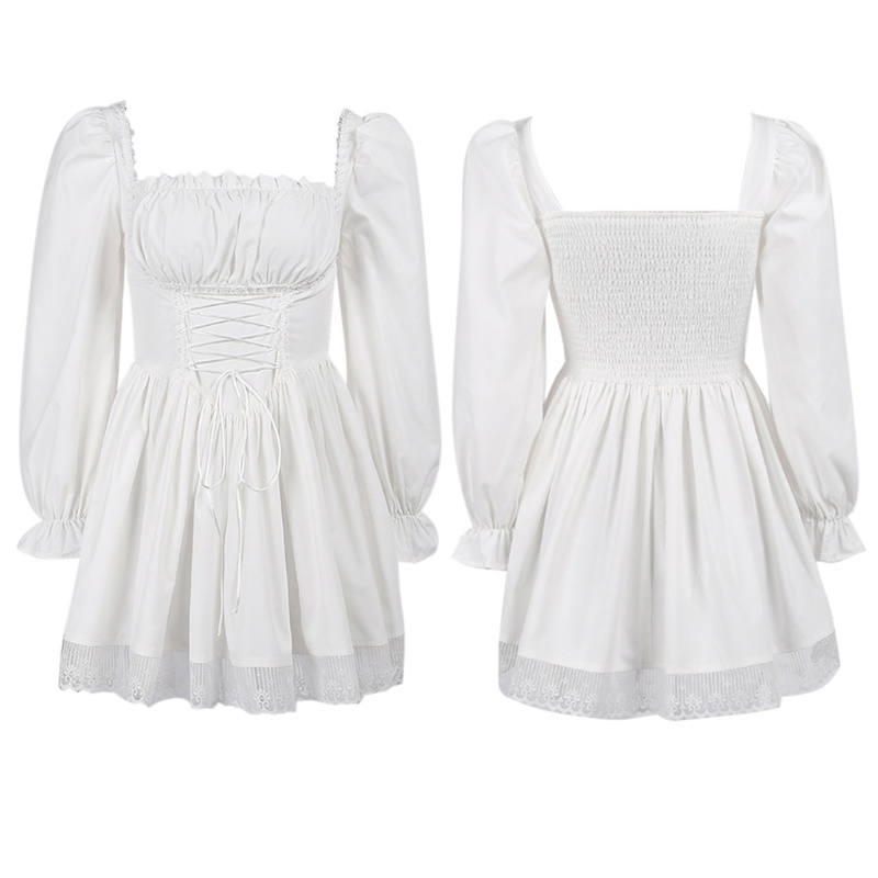 Youyo Đầm Dáng Chữ A Tay Phồng Dài Phối Ren Phong Cách Gothic Lolita Cho Nữ