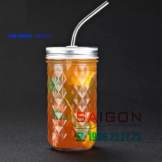 Ly Thủy Tinh Kim Cương 300ml Nắp Nhôm ( Không kèm Óng hút )