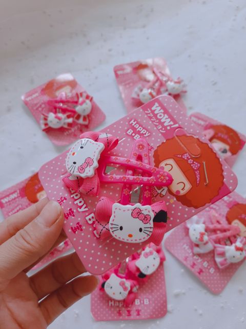 Set 2 Kẹp Tóc Bé Gái Nơ Mèo Kitty Hồng Cực Yêu