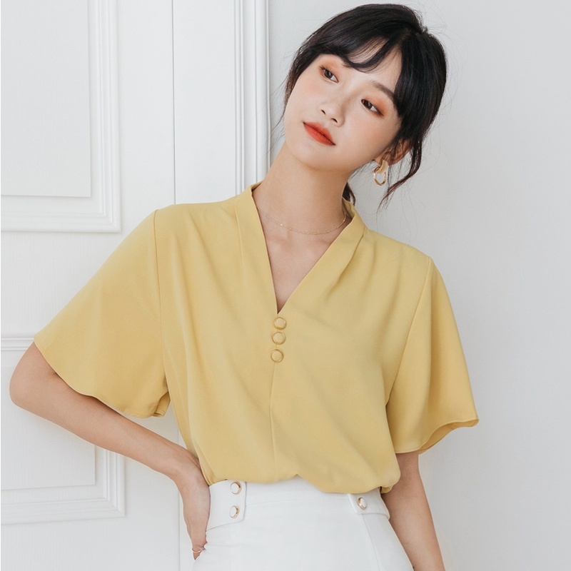Áo Chiffon Tay Ngắn Cổ Chữ V Dáng Rộng Thời Trang Dành Cho Nữ | BigBuy360 - bigbuy360.vn