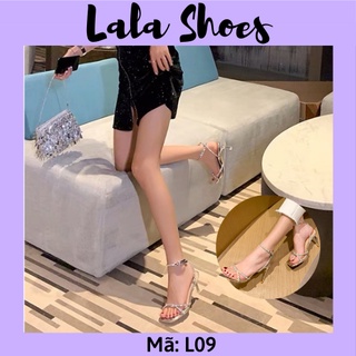 Giày sandal cao gót quai chéo đính đá đá gót hạt ngọc 7p - l09 - lala shoes