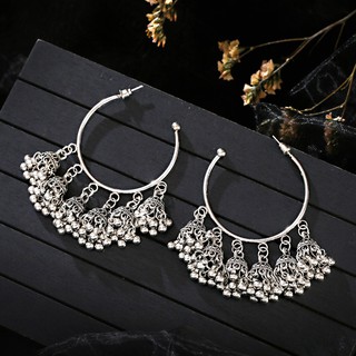 Bohemian Phong Cách Dân Tộc Tua Rua Bông Tai Màu Bạc Hợp Kim Vòng Hình Sang Trọng Nhỏ Lồng Chim Hạt Bông Tai Trang Sức Bông Tai