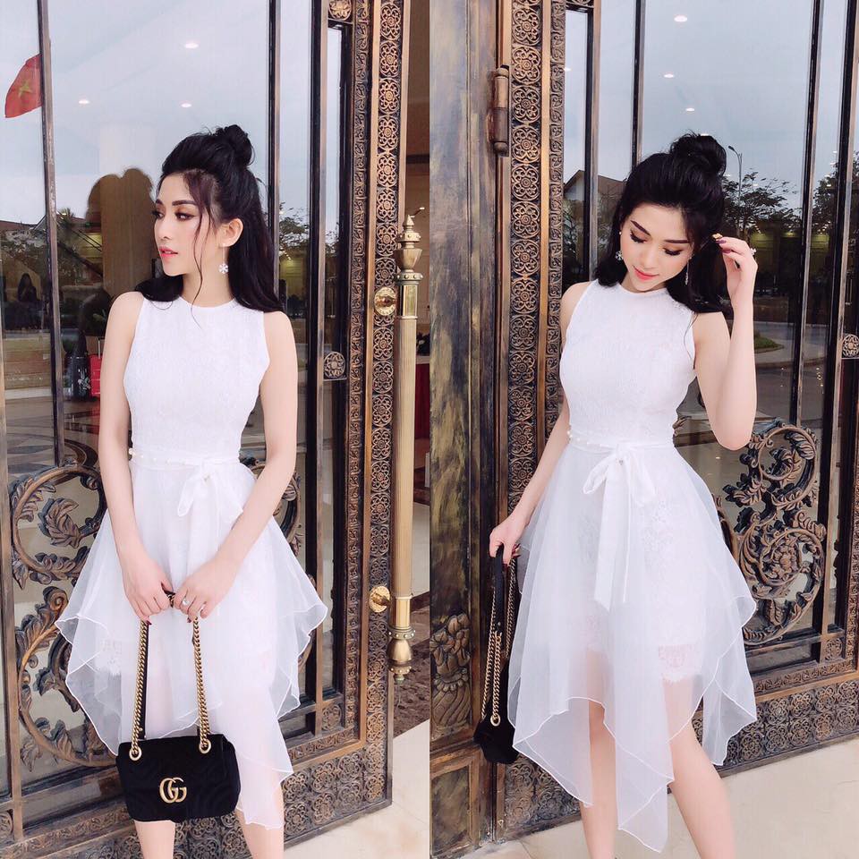 [Xả kho] Đầm ren trắng dự tiệc cao cấp sang trọng, đầm ren phối lưới xòe xếp tầng sang trọng | BigBuy360 - bigbuy360.vn