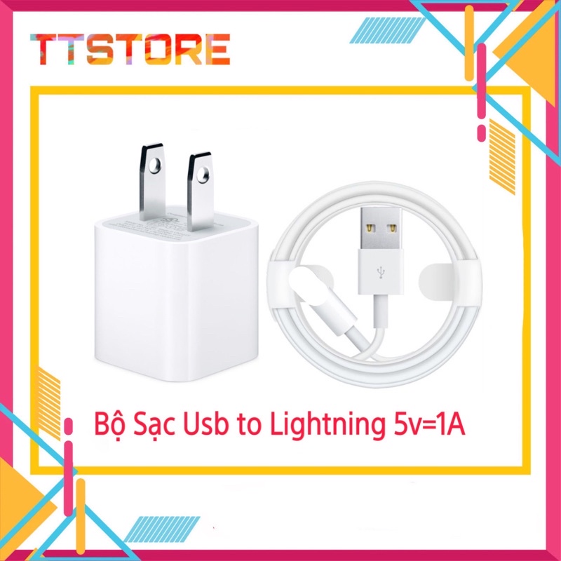 Bộ Sạc Thường 5W 5V=1A USB To Lightning Cho Điện Thoại Tai Nghe Zin Nhà Máy